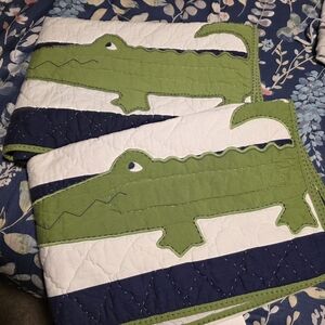 Pottery Barn Kids Allegator Quilt in Green and Navy